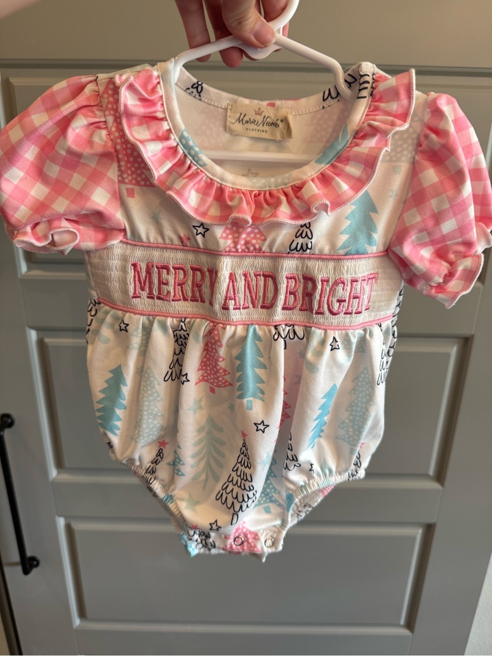 Merry and Bright Pink Gingham Baby Romper bubble